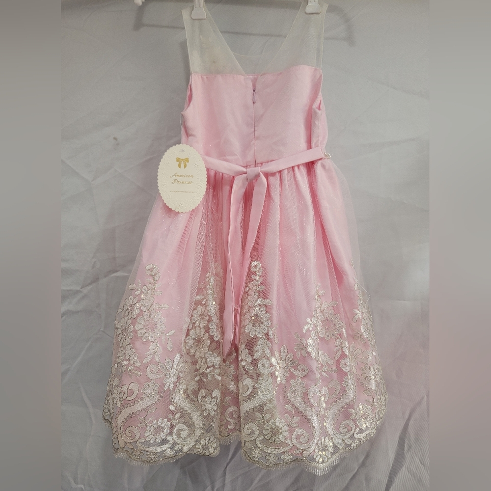 American Princess Pink Ivory Formal Flower Girl Dress Lace Pearl Trim Size 6X/7 - Picture 4 of 9